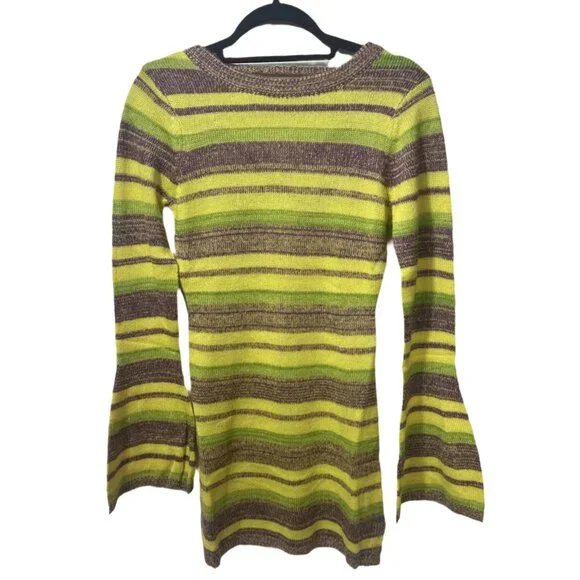 NWT Vintage-Inspired Multicolor Knit Mini Dress with Open Back Lace-Up Detail M - Picture 3 of 7